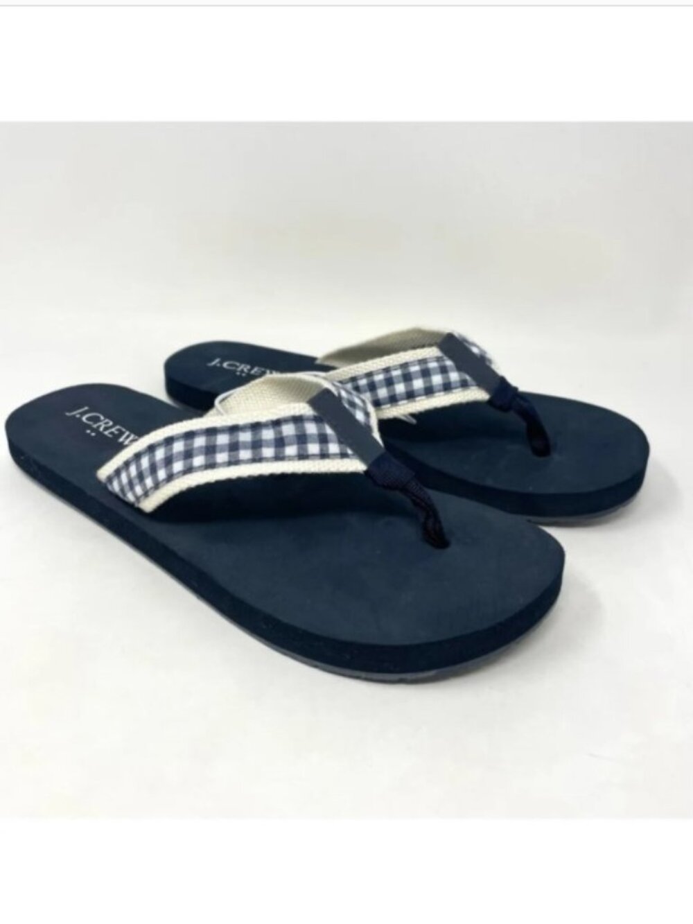J. Crew Factory Navy White Gingham Flip Flops Women's US Size 9